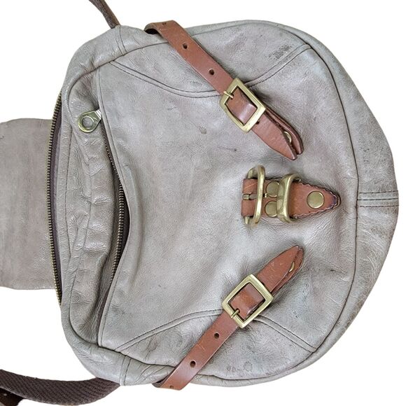 JAS MB Gray Leather Messenger SATCHEL Saddle Bag Vintage Crossbody Y2k Crossbody - Picture 3 of 9